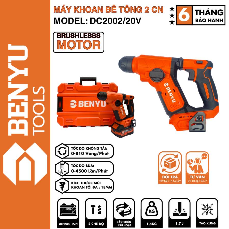 Máy Khoan Bê Tông Dùng Pin Benyu DC2002/20V – Động Cơ Không Chổi Than Mạnh Mẽ